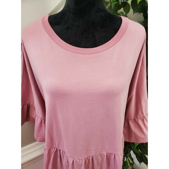 Asos Design Womens Solid Pink Cotton Round Neck Long Sleeve Knee Length Dress 16 - Picture 6 of 12